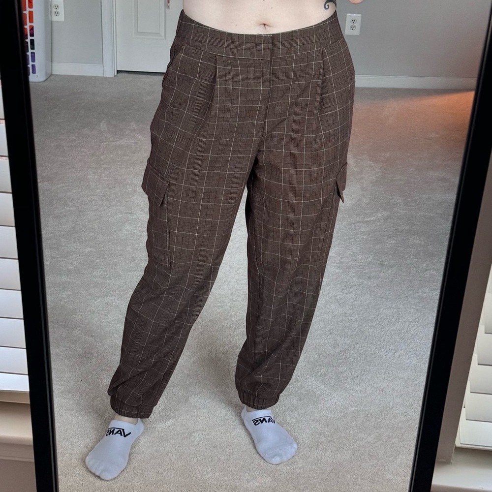 A New Day Women's High-Rise Ankle Jogger Pants "Brown Plaid" Size M